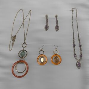 Elegant Vibrant Colors Crystal Pendant Necklace & Earrings Set of 4